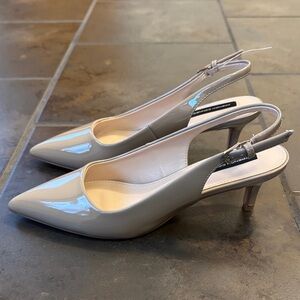 French Connection Slingback Kitten Heels Beige Nude Patent Pointed Toe Size 8